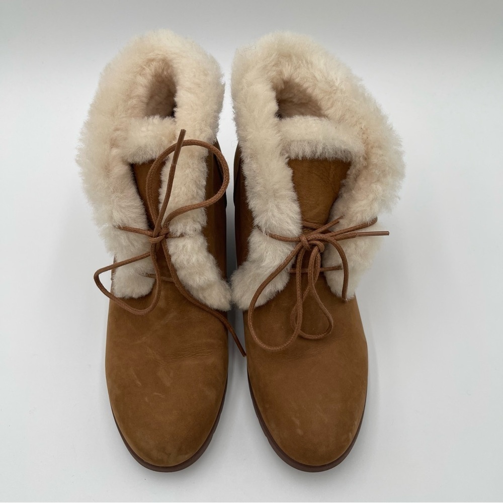 UGG Australia Jeovana Boots Chestnut Suede Waterproof  Wedge Lace Up size 9 - Picture 7 of 16